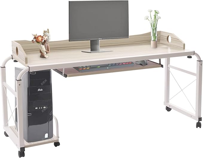 83 in-Lenght Height Adjustable Standing Desk Rolling Laptop Computer Desk with Wheels Storage Cabinets Mobile Computer Table Bed Desk Rising Table Writing Work Station for Home Office Study