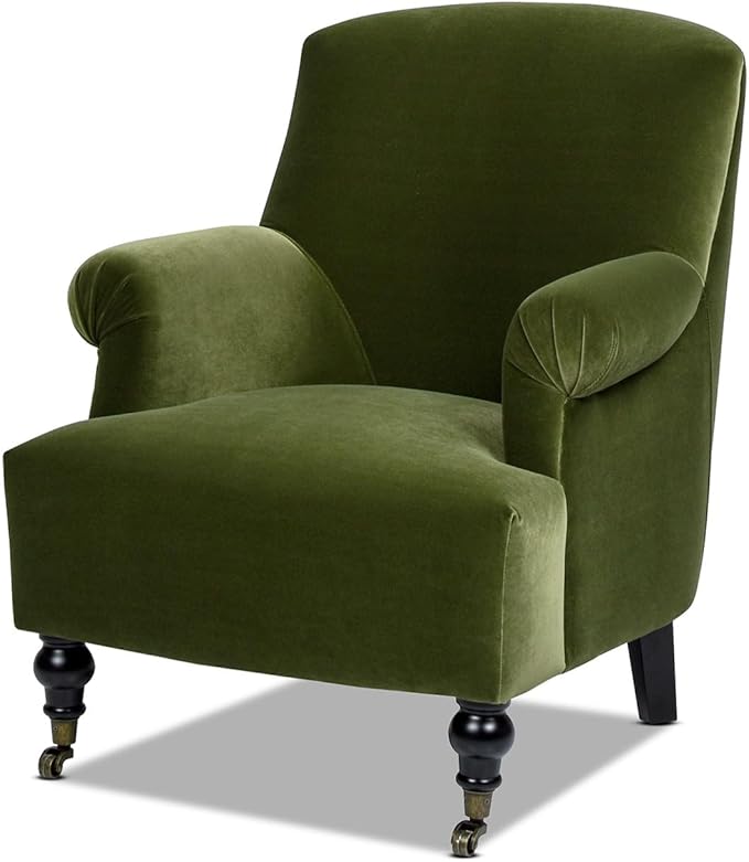 Jennifer Taylor Home Eloise Farmhouse Coastal Pleated Sock Living Room Accent Arm Chair Olive Green Performance Velvet