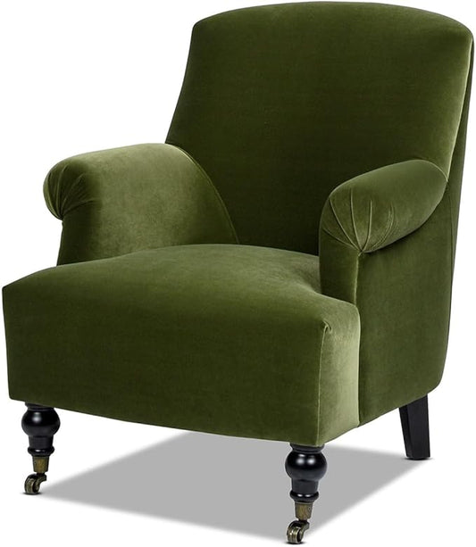 Jennifer Taylor Home Eloise Farmhouse Coastal Pleated Sock Living Room Accent Arm Chair Olive Green Performance Velvet