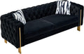 Dolonm Modern Velvet Sofa for Living Room 84 Inches Long Tufted Couch Upholstered Sofa with 2 Pillows High Arm and Metal Legs Decor Furniture for Bedroom Office (Black)