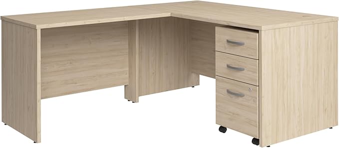Bush Business Furniture 60W x 30D L Shaped Desk with Mobile File Cabinet Corner Table and Drawers for Home or Professional Office Studio C Collection Natural Elm