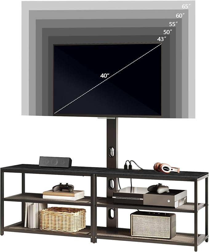 59 TV Stand with Mount and 4 Power Outlets Entertainment Center Media Console Swivel TV Stand Mount up to 75 inch TVs Height Adjustable Metal Frame for Living Room Bedroom TVBK35E01