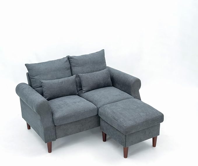 Panana Convertible Sectional Sofa CouchL-Shaped 2 or 3-Seat Sofa Sectional with Reversible Ottoman for Small Living Room Apartment (Gray Linen Fabric 2 Seater with Ottoman - Scroll arms)