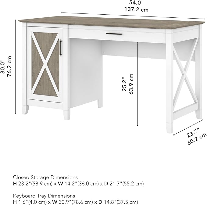 Bush Home Key West Computer Desk with Storage | Farmhouse PC Table for Home Office in Pure White and Shiplap Gray | 54W x 24D