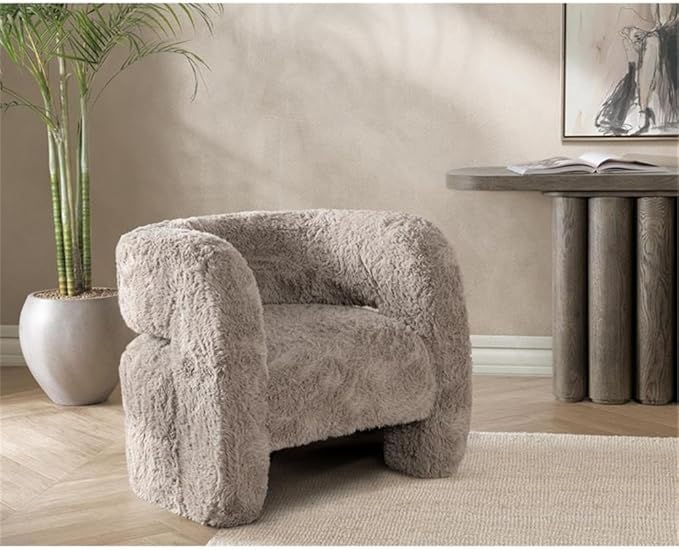 Pemberly Row Plush Faux Fur Polyester Accent Chair Dark Gray Upholstery Barrel Design Foam Cushion 32.5W x 32.5D x 28.5H Pre-Assembled Living Room or Decorative Space Seating