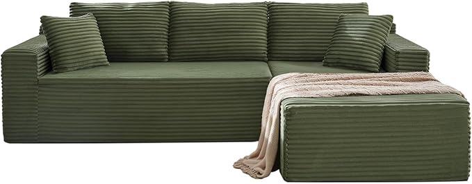 105 Inch Cloud Sectional CouchModern Modular Sectional Sofa with Deep SeatCorduroy Boneless Couches with L-Shape Chaise for Living Room BedroomNo Assembly Required (Green Right Facing Chaise)
