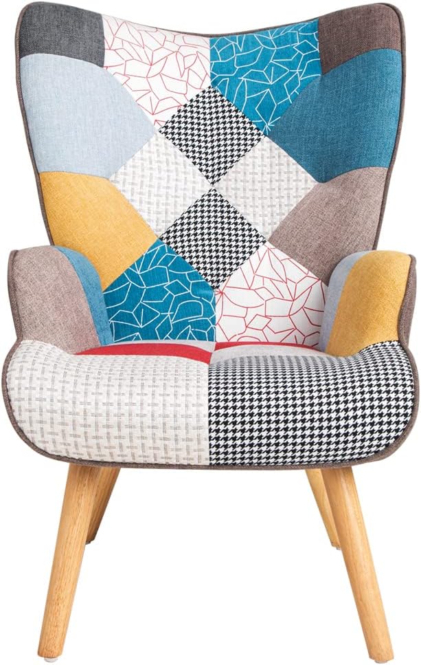 Accent Chair with Ottoman Living Room Chair and Ottoman Set Comfy Side Armchair for Bedroom Creative Splicing Cloth