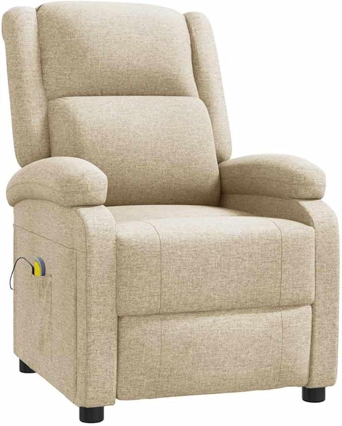 Cream Fabric Massage Recliner Chair Modern Single Seater for Living Room &amp Home Office Manual Adjustable Full Body Relaxation USB Powered Electric Tissue Massager 36.6x27.6x38.6 Inch