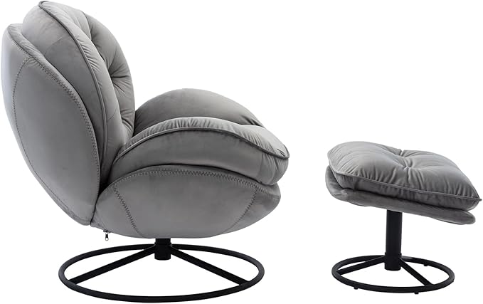 JINS&ampVICO Swivel Accent Chair Armchair with OttomanVelvet Lounge ChairComfy Living Room ChairLazy Sofa for BedroomApartmentReading RoomGray