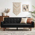 Modern PU Leather 3-Seat Couch Adjustable Backrest Convertable Sofa Sleek Minimalist Fold Out Couch Loveseat with Armrests Sofa for Living Room Home Office Spaces Black