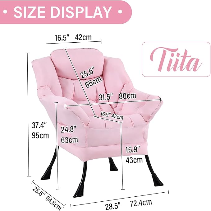 Tiita Lazy Chair Pink Modern Large Accent Armchair Comfy Leisure Sofa Reading Chair for Bedroom Living Room Dorm Rooms Garden and Courtyard Pink
