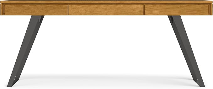 SIMPLIHOME Lowry Desk - 72 Inch Wide Solid Oak Veneer and Metal Writing Desk in Oak Modern Industrial Home Office Computer Table for Workspace with 2 Deep Drawers and Flip-Down Keyboard Tray