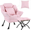 Lazy Chair with Ottoman Comfy Reading Lounge Chair with Footstool &amp Throw Pillow Modern with Armrests &amp Side Pocket for Living Room Bedroom Dorm Room Pink