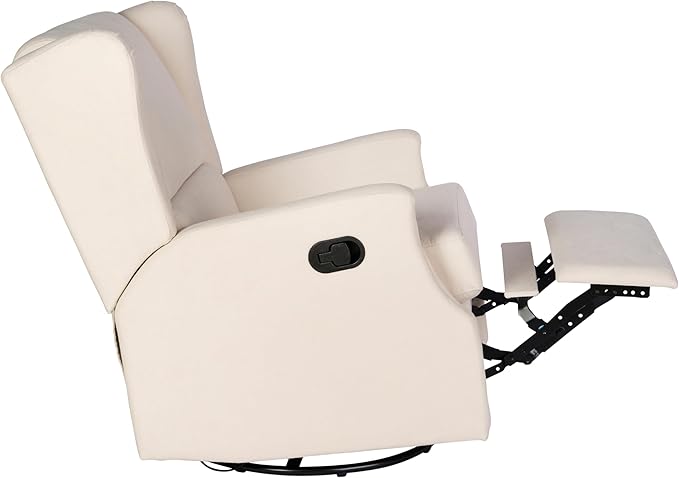 Flash Furniture Omma Swivel Glider Rocking Recliner Manual Wingback Recliner with 360 Degree Swivel for Living Room Bedroom or Nursery Upholstered Cream