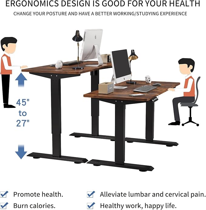 bilbil Height Adjustable Electric Standing Desk 48 x 24 Inches Sit Stand up for Work Office Home Ergonomic Rising Computer Table with Memory Preset with Splice Desktop (Rustic Brown)