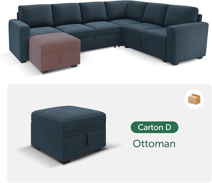 HONBAY Square Ottoman Module for Modular Sectional Sleeper Sofa Storage Ottoman Footrest and Seat Cube Velvet Blue
