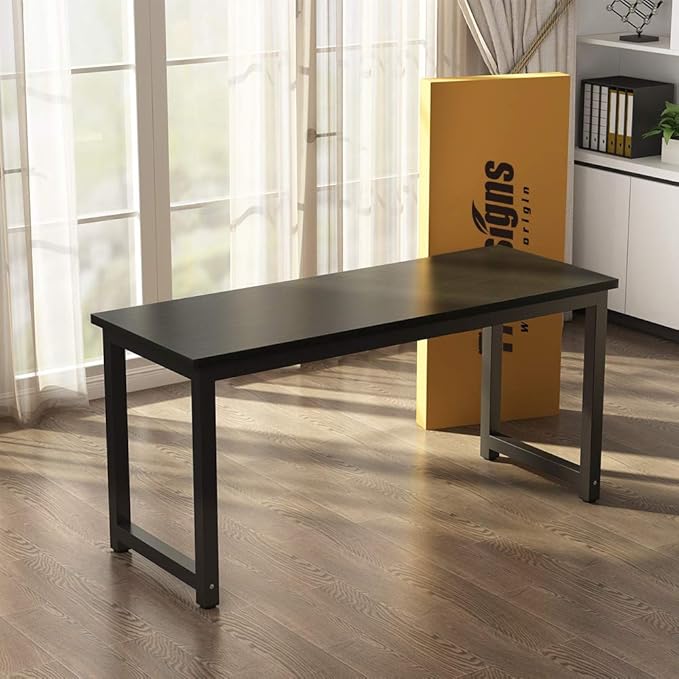 Tribesigns Modern Computer Desk 63 inch Large Office Desk Computer Table Study Writing Desk Workstation for Home Office Black Metal Frame