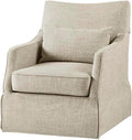 Martha Stewart London Swivel Chair - Solid Wood &amp Plywood Skirted Metal Base Accent Armchair Lumbar Pillow -Modern Classic Family Room Sofa Furniture Bedroom Lounge 28X31.5X35.25 Beige Mult