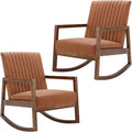 Faux Leather Rocking Chairs Set of 2 Mid Century Modern Recliner Accent Chair Comfy Lounge Arm Chair for Nursery Bedroom Living Room Retro Brown PU