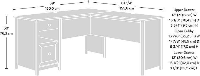 Sauder County Line L-Desk Soft White Finish