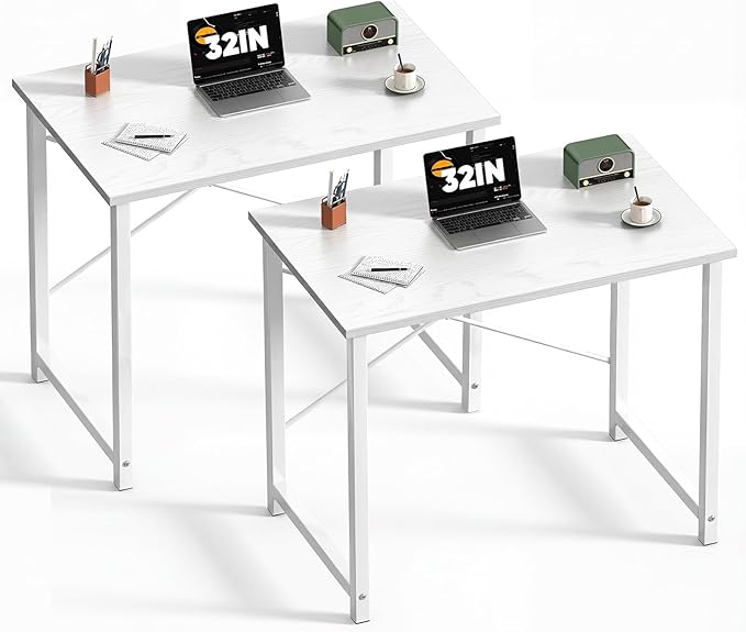 DUMOS 32 in Small Computer Desk for Home Office Modern Study Work Table Simple Style for Bedroom Writing Desks with X-Shaped Reinforcement 2 Pack White