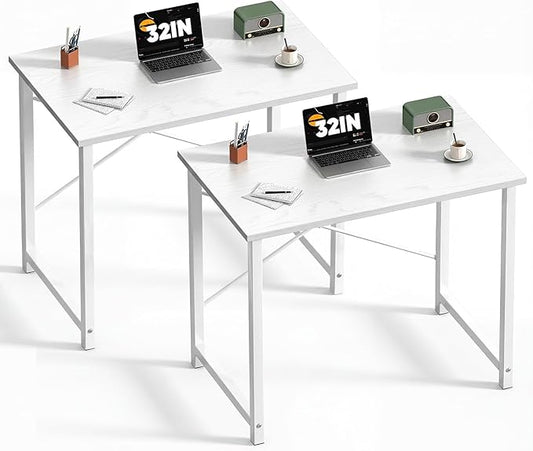 DUMOS 32 in Small Computer Desk for Home Office Modern Study Work Table Simple Style for Bedroom Writing Desks with X-Shaped Reinforcement 2 Pack White