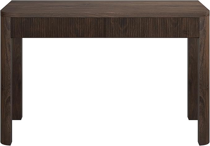 Henn&ampHart 48 Fluted Modern Rectangular Wooden Home Office Desk Computer Desk Writing Table with 2 Ribbed Storage Drawers for Bedroom Living Room or Home Office Warm Brown