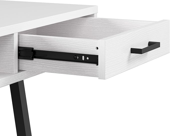 Bush Furniture Steele 40W Writing Desk in Pure White Oak | Compact Computer Table with Storage for Home Office Study Room or Entryway