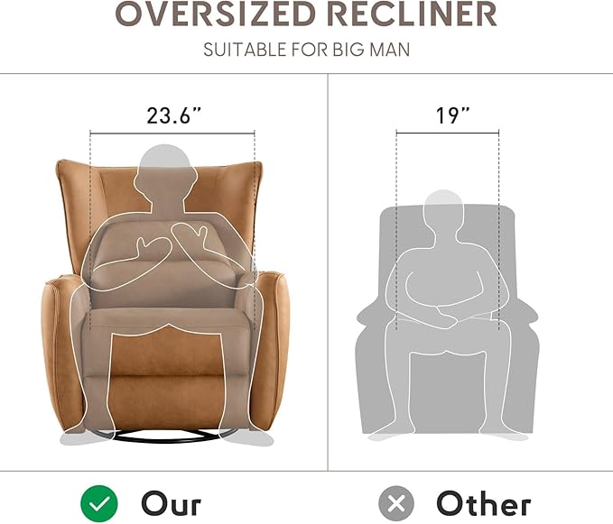 Bonzy Home 270° Swivel Power Recliner Chair 30° Rocking Chair with Lumber Cushion and Highly Enveloping Backrest Electric Reclining Home Theater Seat for Nursery Bedroom Living Room Brown