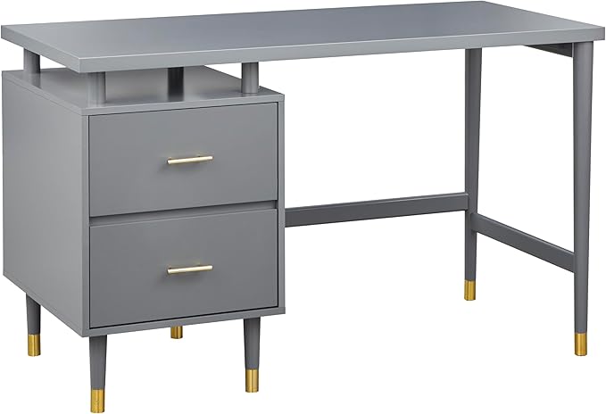 Margo 50 Wide Mid-Century Modern Wood Desk with Drawers Stylish Elevated Top Design Solid Pine Wood Tapered Legs Computer Desk for Home Office &amp Study Charcoal Gray