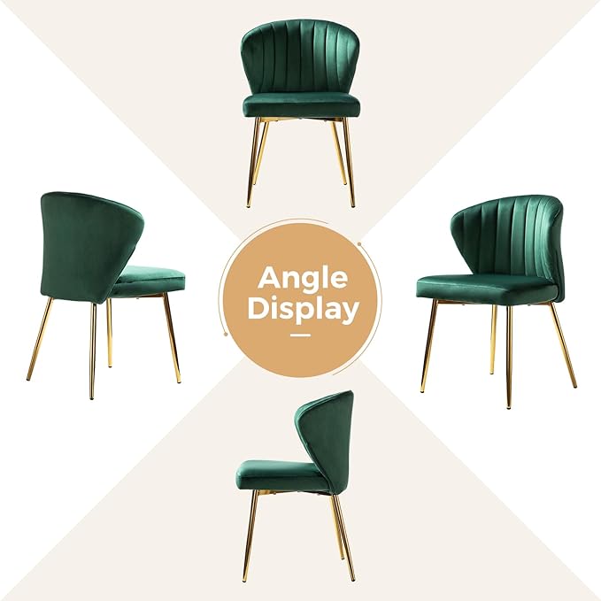 HULALA HOME Dining Chairs Set of 2 Velvet Upholstered Kitchen &amp Dining Room Chairs with Metal Legs Vanity Chair Armless Side Chairs for Living Room Bedroom Makeup Room Channel Curved Backrest Gr