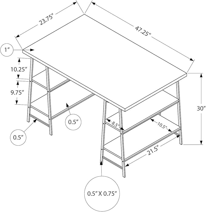 Computer Desk Home Office Laptop Storage Shelves 48 l Work White Marble Look Laminate Black Metal Contemporary Modern UJ769