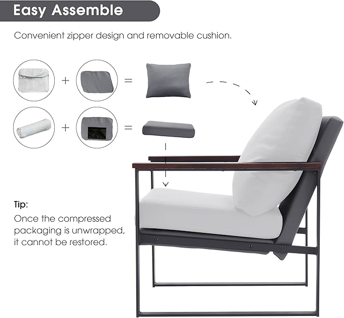 MCombo Modern Accent Chairs Faux Leather Upholstered Living Room Armchairs Waiting Room Guest Chair for Bedroom Office HQ304 (1 Grey)