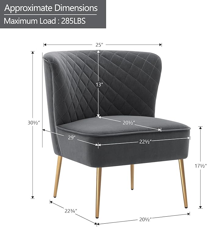 DUHOME Velvet Accent Chair Slipper ChairVanity Chairs Makeup Chair with Back Upholstered Sofa Chair Barrel Chair for Living Room Bedroom with Golden Legs Grey