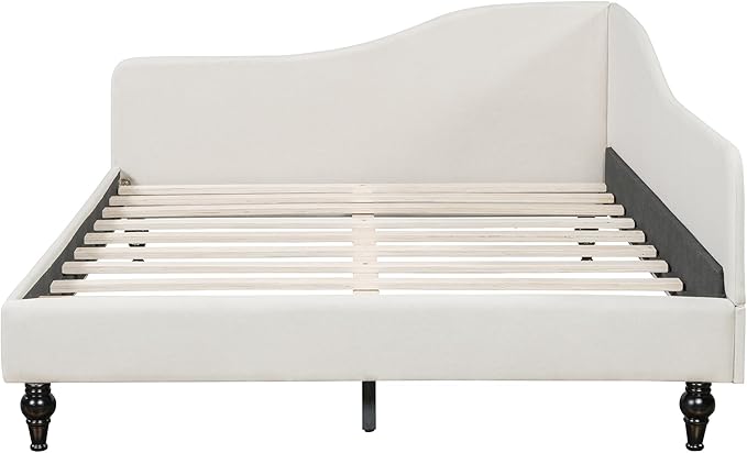 Merax Full Size Bed Frame daybed L-Shaped Linen Daybed Corner Sofa with Solid Wood Legs for Living Room Guest Room No Box Spring Needed Beige