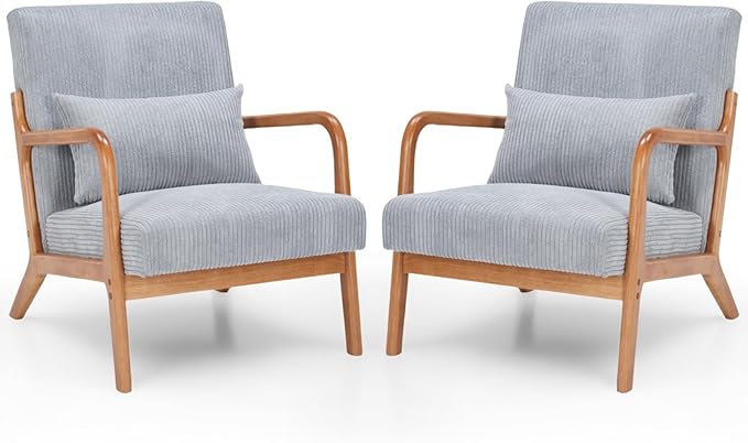 Rovibek Striped Accent Chair Set of 2 - Modern Accent Chairs with Lumbar Pillow Comfortable Reading Chair for Bedroom with 4.7in Thick Cushion Small Living Room Chairs for Small Spaces