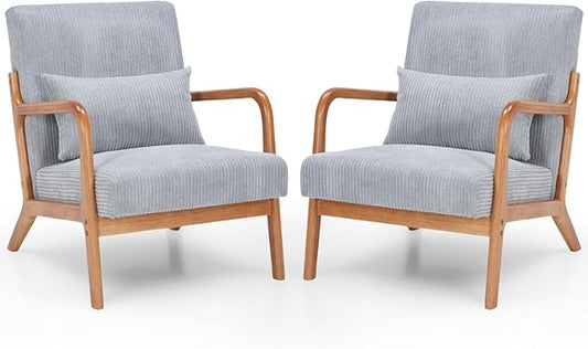 Rovibek Striped Accent Chair Set of 2 - Modern Accent Chairs with Lumbar Pillow Comfortable Reading Chair for Bedroom with 4.7in Thick Cushion Small Living Room Chairs for Small Spaces