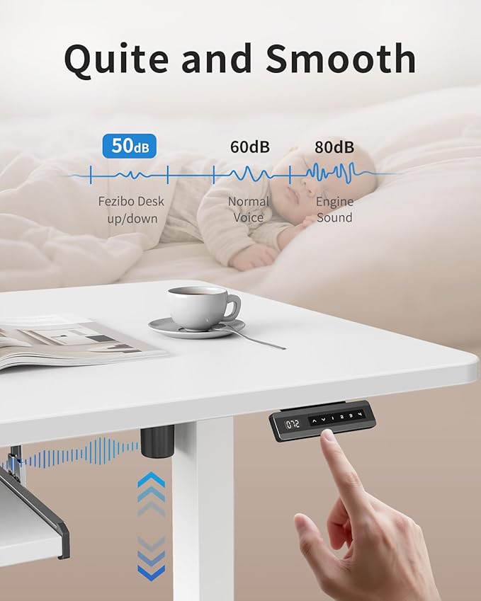 FEZIBO Standing Desk with Keyboard Tray 55 x 24 Inch Adjustable Height Sit Stand Desk with Memory Presets for Home Office Ergonomic Computer Workstation White