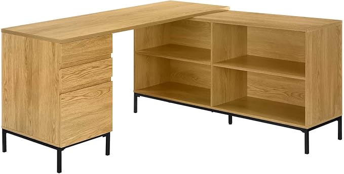 Monarch Specialties 7491 Computer Desk Home Office Corner Storage Drawers 60 Shape Work Laptop Metal Laminate Brown Black Contemporary Modern Desk-60 L Light Oak 60 L x 60 W x 31 H