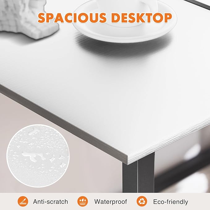 Sweetcrispy Small Computer Desk47 Inch Office Writing Work Desk with Metal Frame Wooden Tabletop Student Study Home Bedroom Table with X-Shaped Reinforcement White