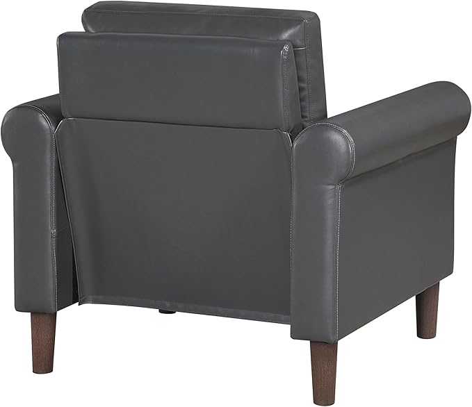 Lexicon 35 W Living Room Accent Chair Faux Leather Upholstered Armchair with Rolled Arm for Bedroom/Office/Waiting Room Single Sofa Chair Dark Gray