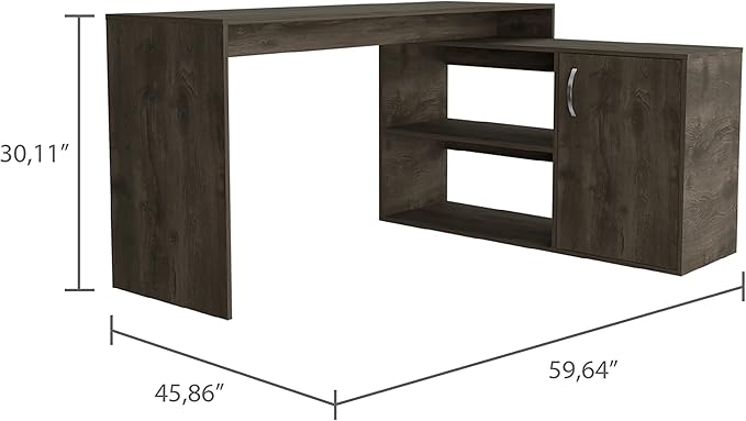 Dark Brown L-Shaped Writing Desk with 2 Shelves - Modern Home Office Design