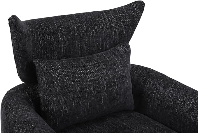 Swivel Accent Chair Armchair Classic Mid-Century 360 Degree Swivel Sofa ChairUpholstered Accent ChairTeddy Fabric Leisure Chair for Living RoomBedroom Office (Black + Linen)
