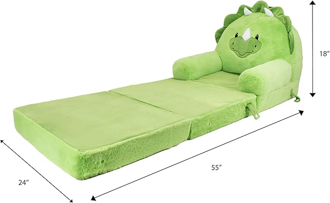Soft Landing - Elite Seats - Premium Character Sofa Seat &amp Transformable Fold-Out Lounger with Carrying Handle – Dino