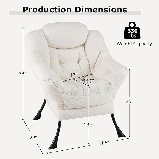 Giantex Set of 2 Lazy Chairs Modern Sherpa Accent Chair w/Upholstered Single Sofa Chair w/Armrests &amp Side Pocket Leisure Reading Lounge Chair for Living Room Bedroom Office Dorm (White)