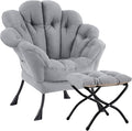 Lazy Chair With Ottoman Comfy Reading Lounge Accent Chair Leisure Floral Butterfly Armchair With Foding Footrest Wrapped Sturdy Soft Chair For Bedroom Dorm Room Living room（light grey）
