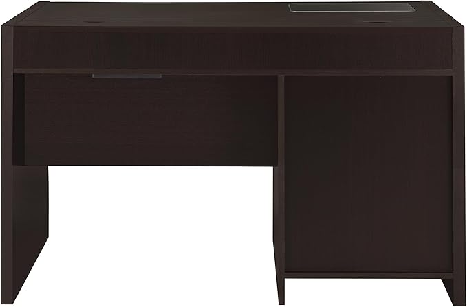 Stonecroft Furniture Computer Desk with Charging Station 47.25 in Wide MDF and Glass in Cappuccino Finish 3 Drawers Keyboard Drawer Contemporary Style Office Desk for Home or Professional Use