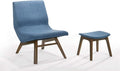 Limari Home Alexis Collection Modern Living Room Fabric Upholstered Accent Chair &amp Ottoman 2-Piece Set with Solid Rubberwood Frame Blue Walnut