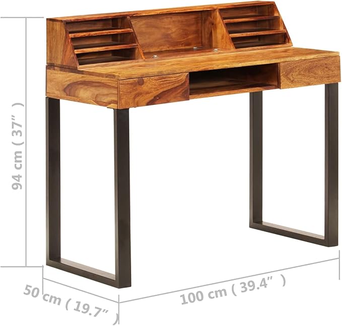 ZEYUAN Office DeskHome Office DeskStudy TableDesk 43.3x19.7x37 Solid Sheesham Wood and Steel
