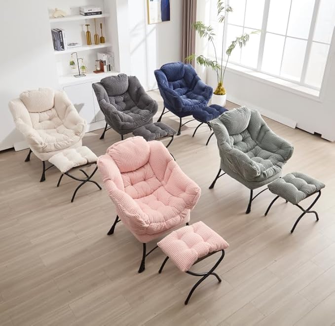 Lazy Chair with Ottoman Modern Lounge Accent Chair with Armrests &amp Side Pocket Reading Chair &amp Leisure Upholstered Footrest for Small Space Comfortable Living Room Chairs &amp Bedroom Chai
